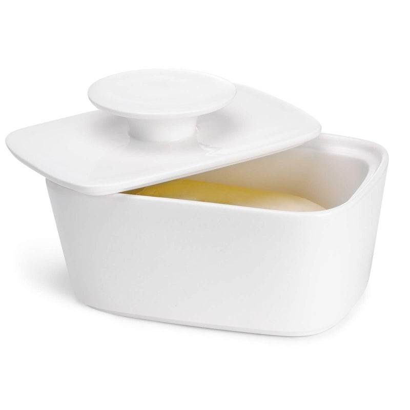 Sweese Extra Large Butter Dish with Lid, 6.2" Porcelain Butter Keeper Container - Perfect for East/West Coast Butter and Kerrygold Butter, Butter Crock with Lid, Gift - White - Image 1